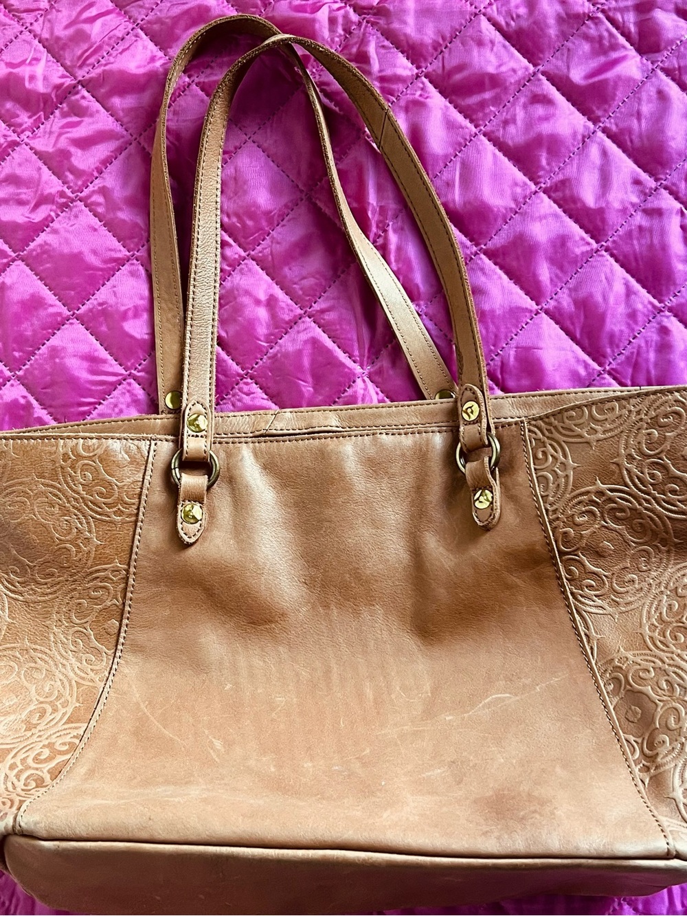 The Sak Collective Sienna Embossed Leather
Satchel Tote Bag - Tobacco Brown